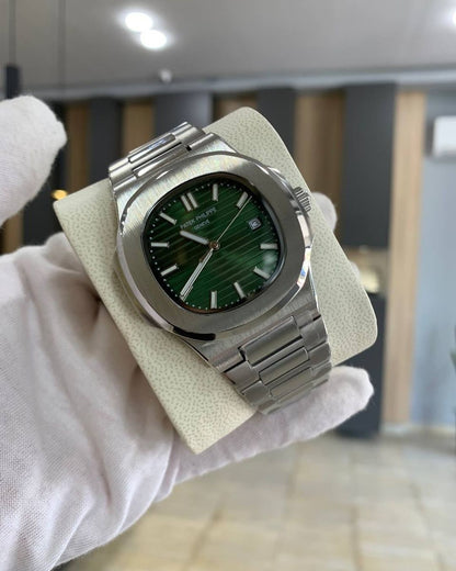 Patek Phillipe Nautilus Silver Green Dial Metal premium Automatic Shahrukh khan Watch [OPEN BACK]