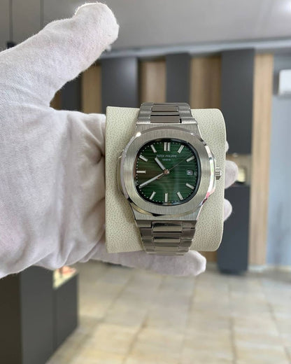 Patek Phillipe Nautilus Silver Green Dial Metal premium Automatic Shahrukh khan Watch [OPEN BACK]