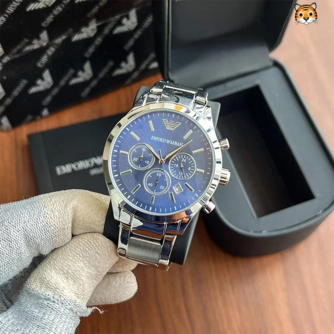 Armani Ar2453 Silver Blue Dial Metal