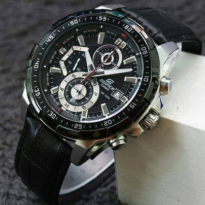 Edifice Black Leather Watch