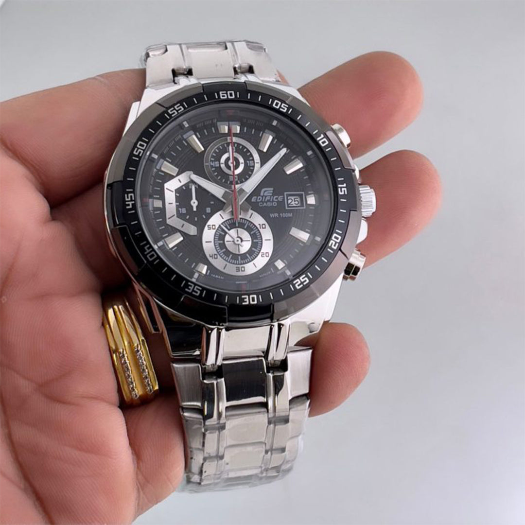 Edifice Silver Black Metal Watch