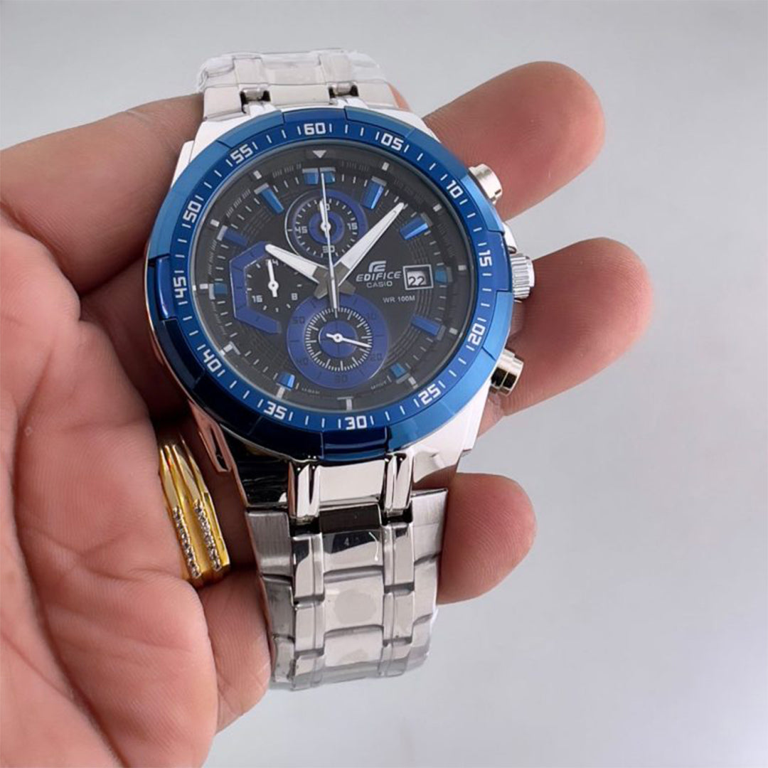 Edifice Silver Blue Metal Watch