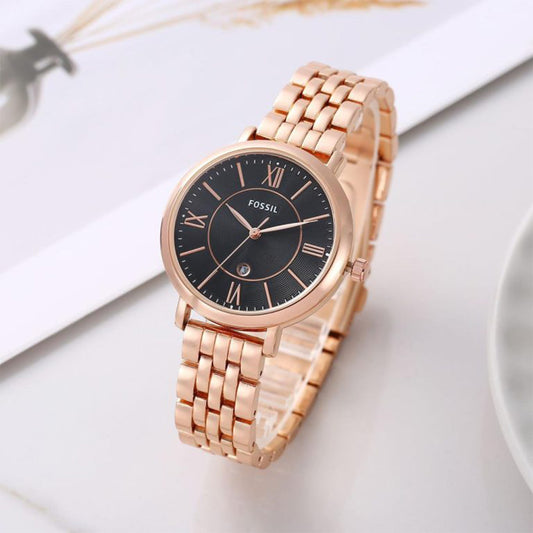 Fossil Rose Gold Black Dial Ladies Watch