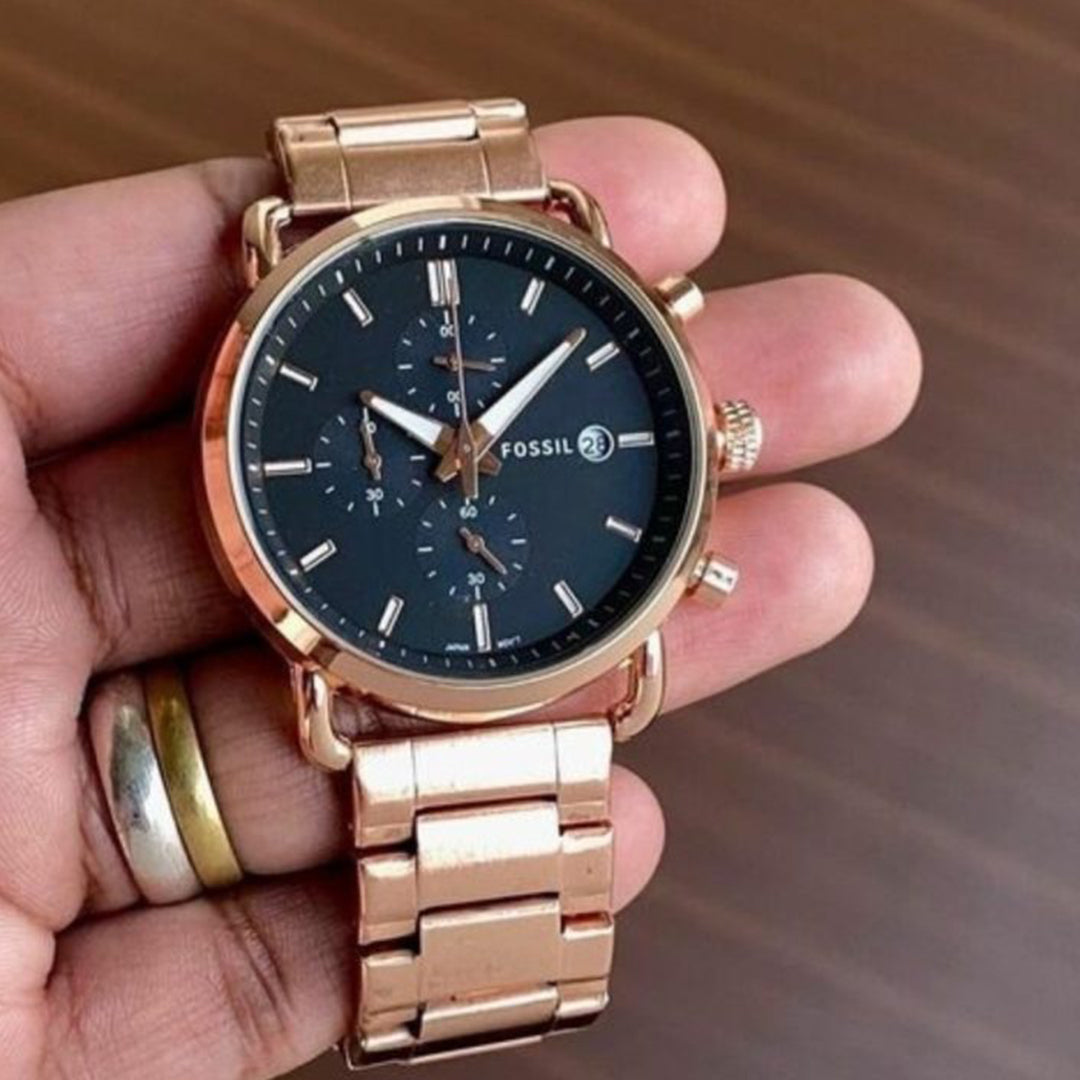 Fossil Rose Gold Black Metal Watch