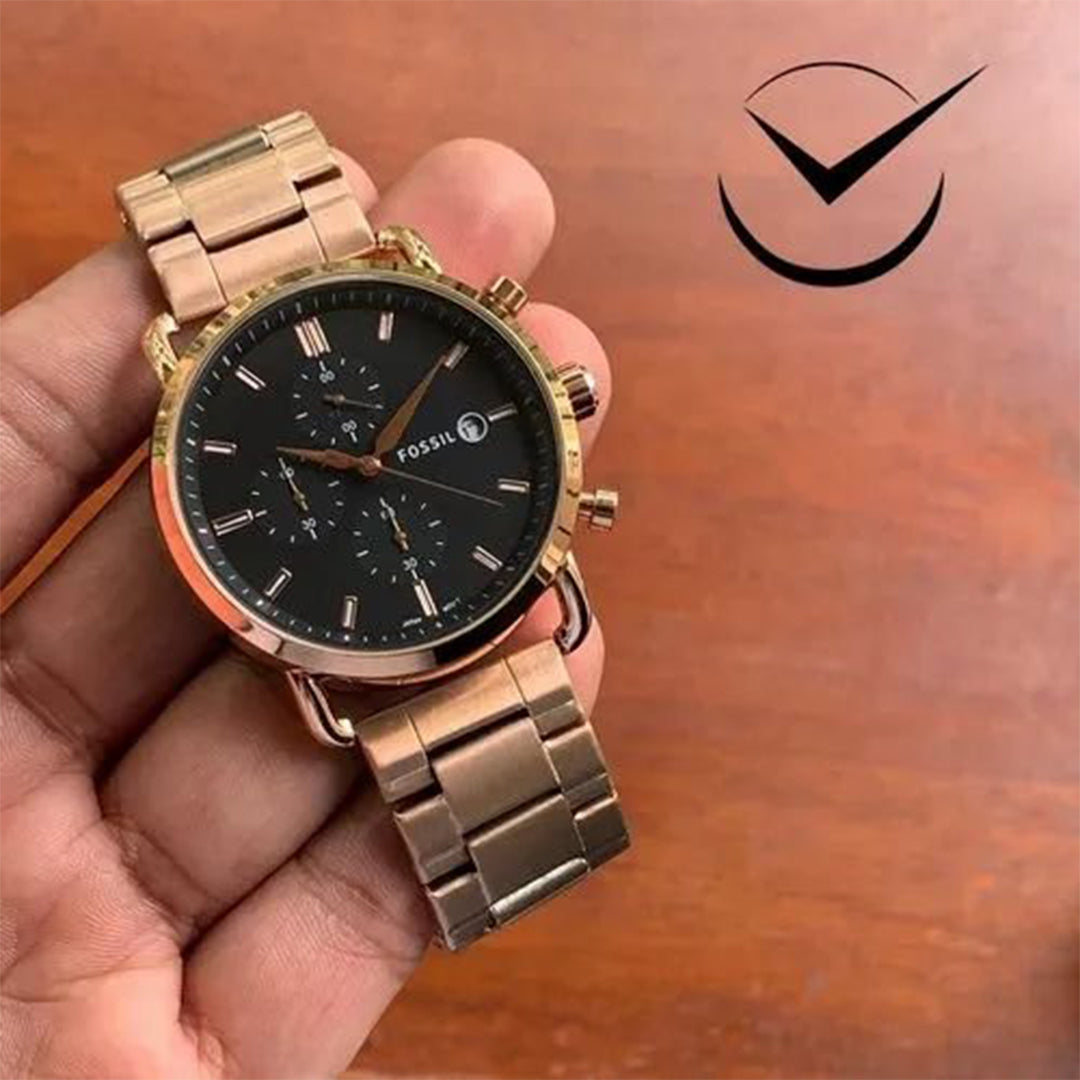 Fossil Rose Gold Black Metal Watch