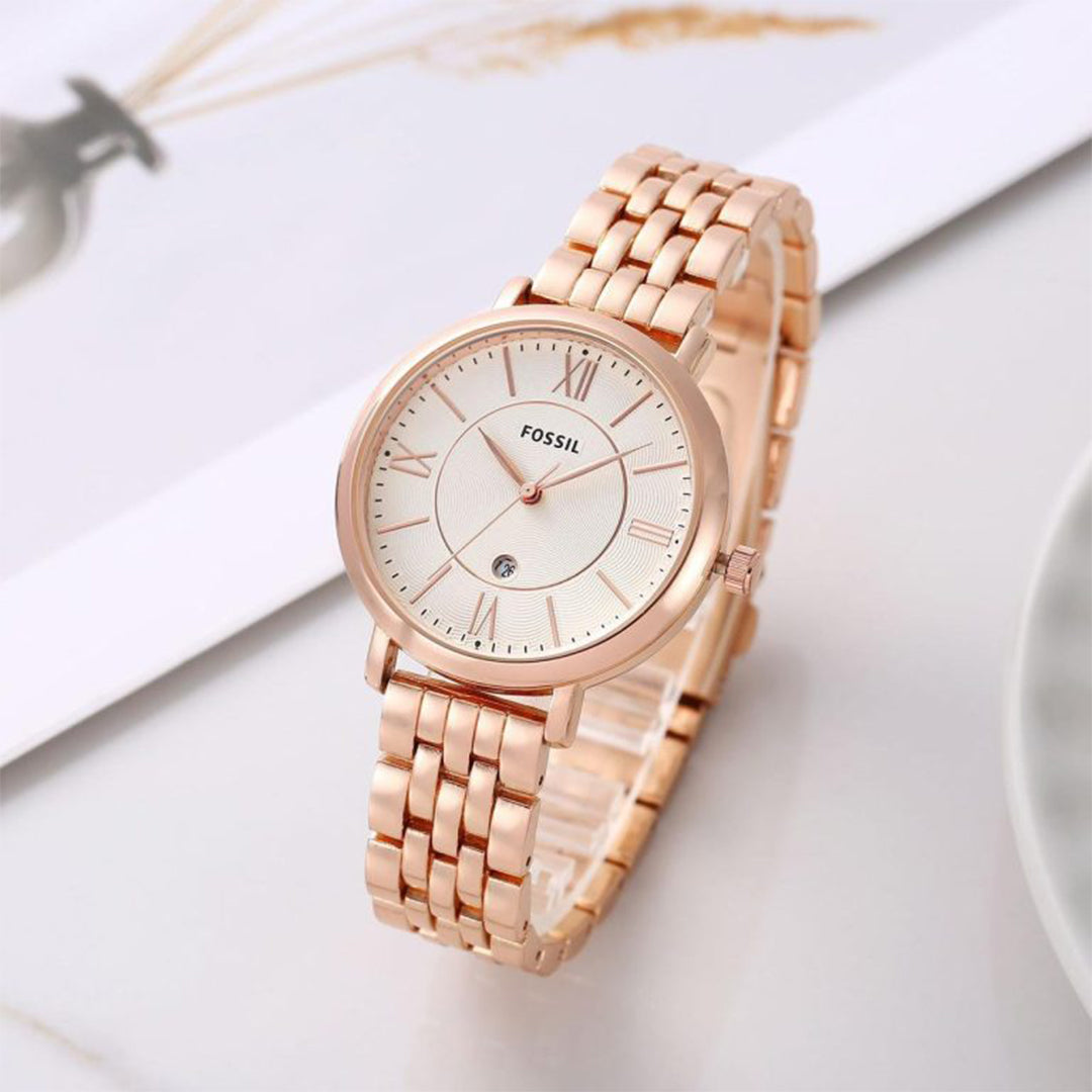 Fossil Rose Gold White Dial Ladies Watch