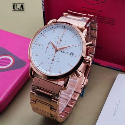 Fossil Rose Gold White Metal Watch