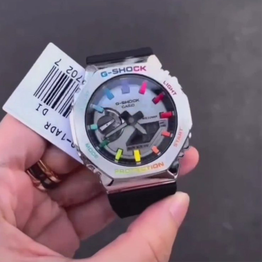 G-shock Gm 2100 Stainless Steel Rainbow Black Strap Watch