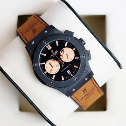 Hublot Brown Black Dial Leather Belt Watch