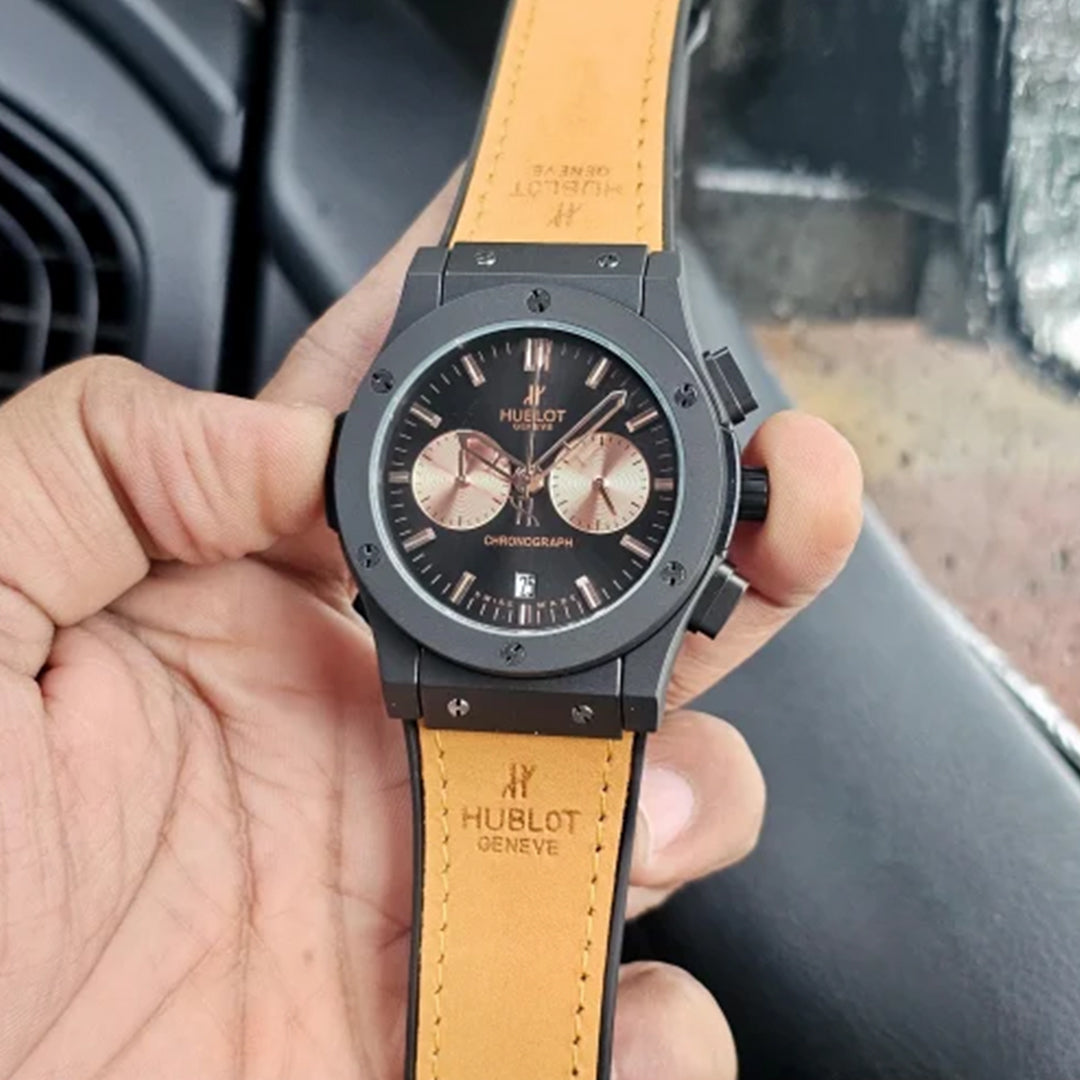 Hublot Brown Black Dial Leather Belt Watch