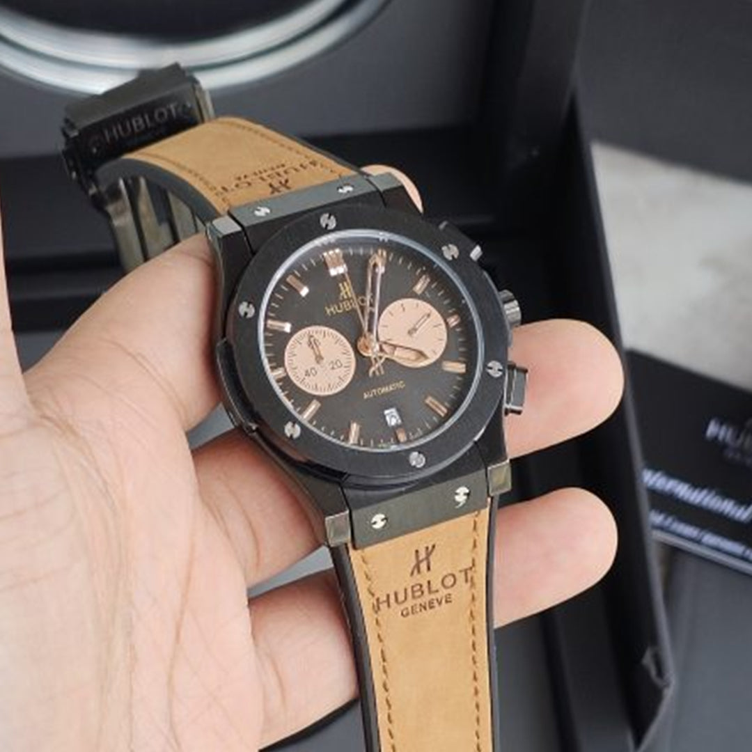 Hublot Brown Black Dial Leather Belt Watch