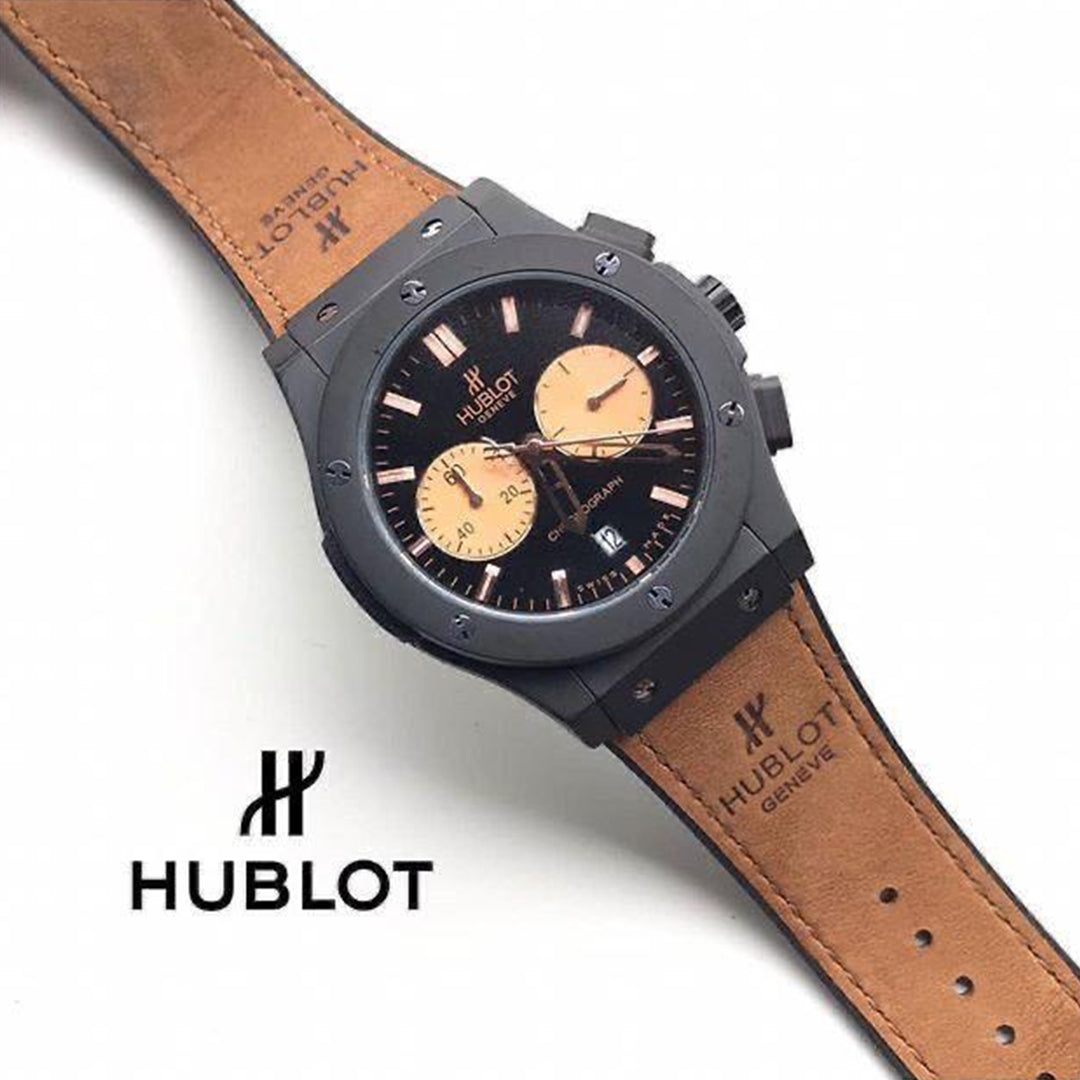 Hublot Brown Black Dial Leather Belt Watch