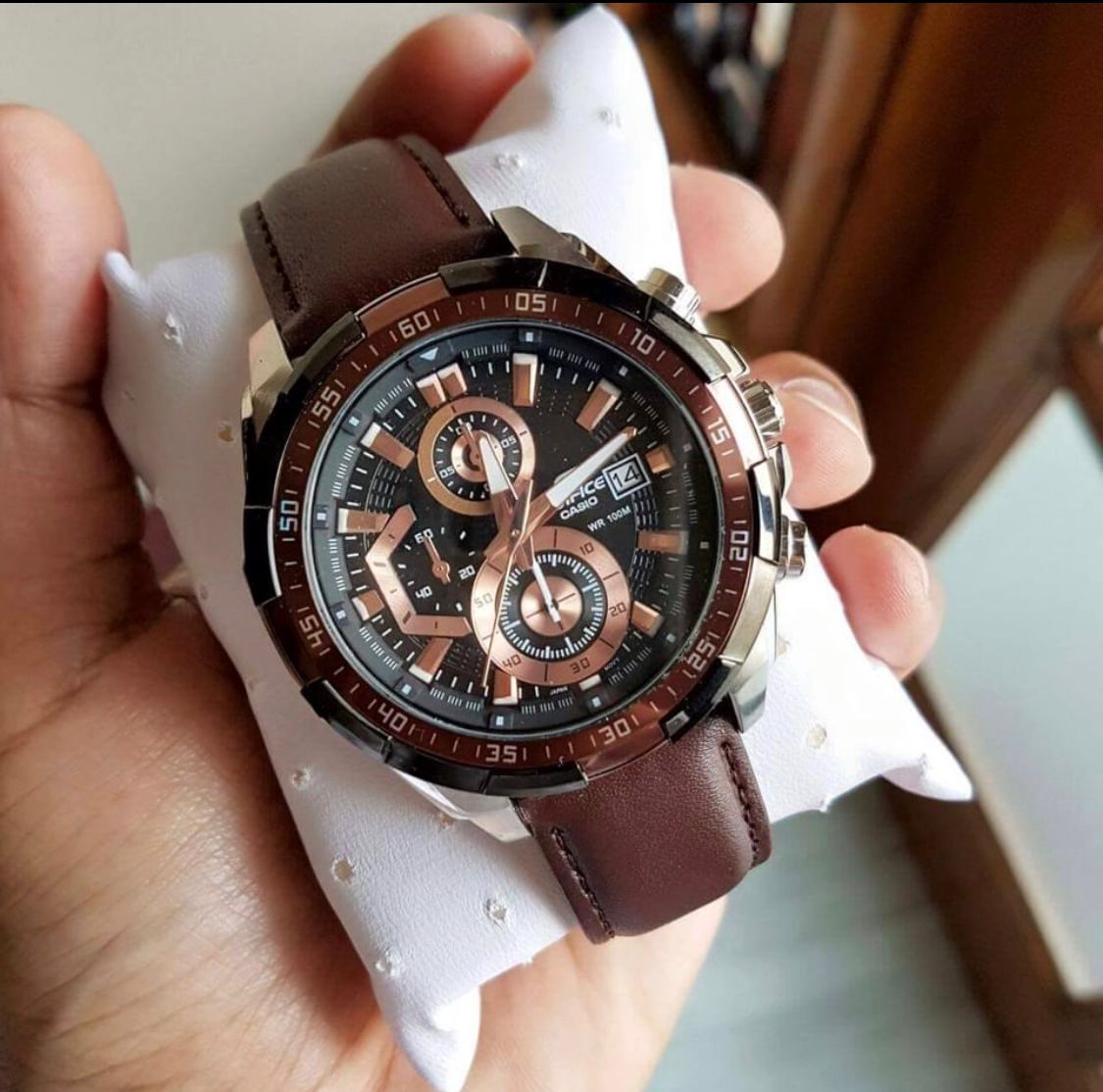 Edifice E02 Brown Leather Watch