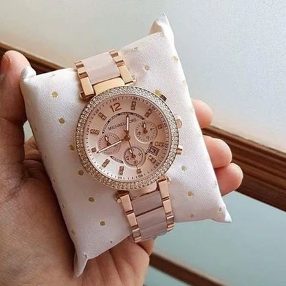 Michael Kors Mk 6326 Pink White Dial Chrono Ladies Watch