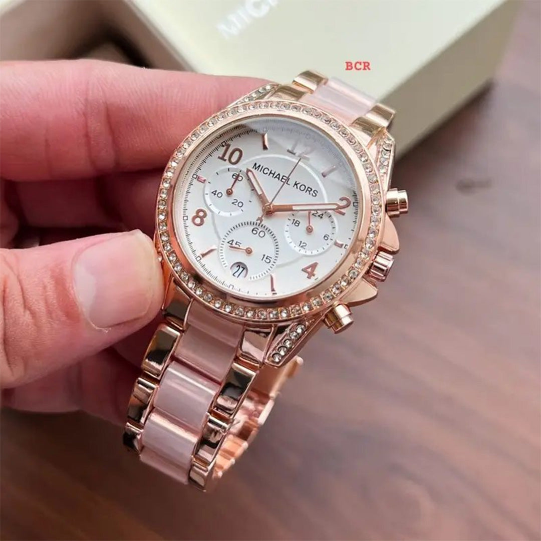 Michael Kors Mk Pink White Dial Diamond Ladies Watch