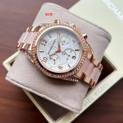 Michael Kors Mk Pink White Dial Diamond Ladies Watch