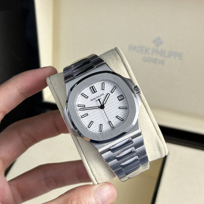 Patek Phillipe Nautilus Silver White Dial Metal premium Automatic Shahrukh khan Watch [OPEN BACK]