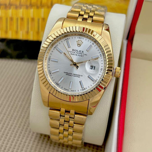 Rolex Datejust Gold White Dial Metal Watch