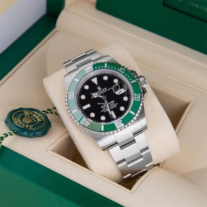 Rolex Submariner Silver Green Metal Watch