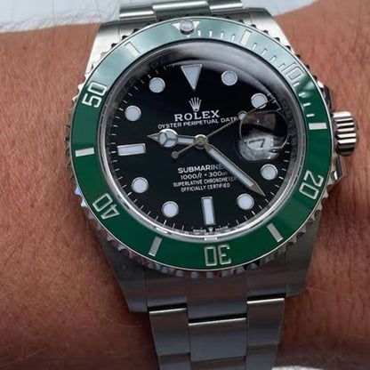 Rolex Submariner Silver Green Metal Watch