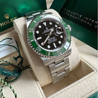 Rolex Submariner Silver Green Metal Watch