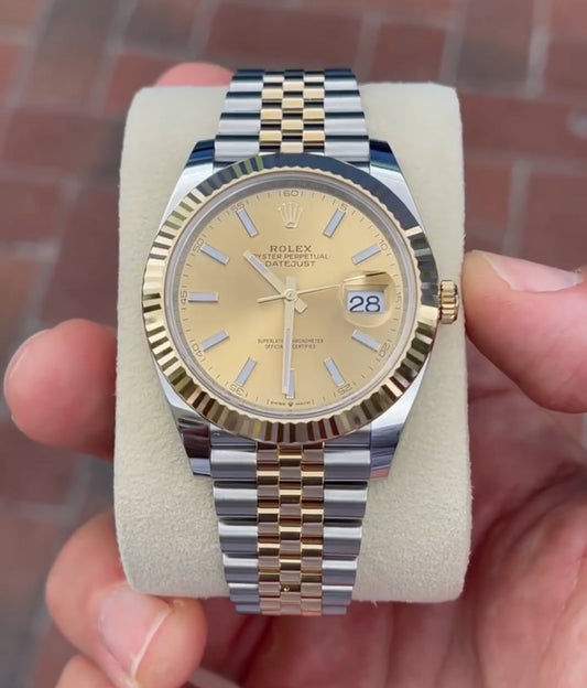 Rolex datejust gold silver gold dial metal watch