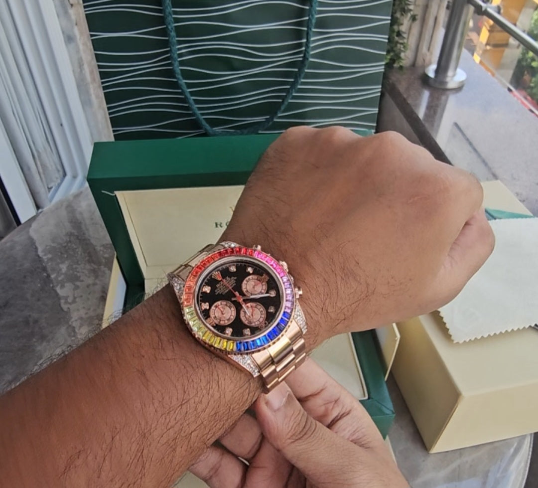 Rolex Daytona Rainbow Rosegold Gold Diamond Watch