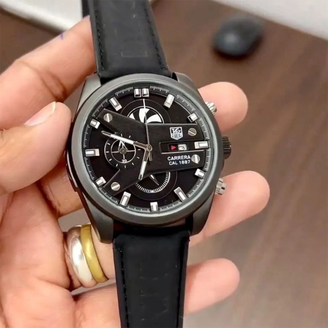Tagheuer Cr7 New Leather Black Belt Black Dial