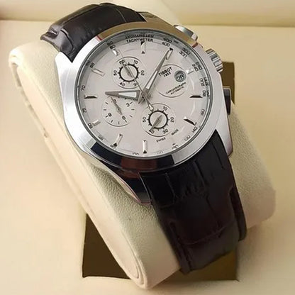 Tissot Leather Belt Black Silver White Dial Watch