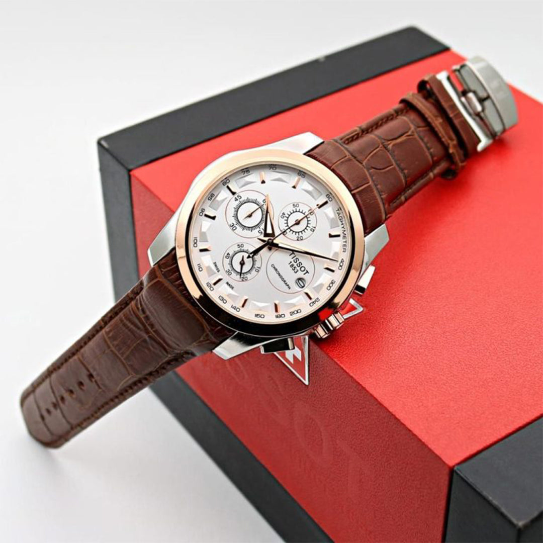 Tissot Leather Belt Brown Copper White Dial Watch