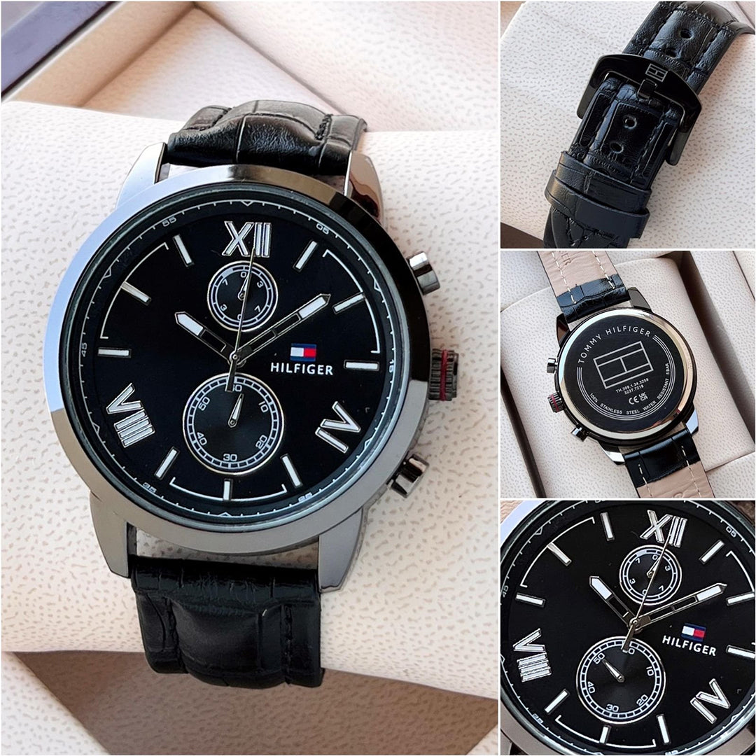 Tommy Hilfiger Black Leather Watch