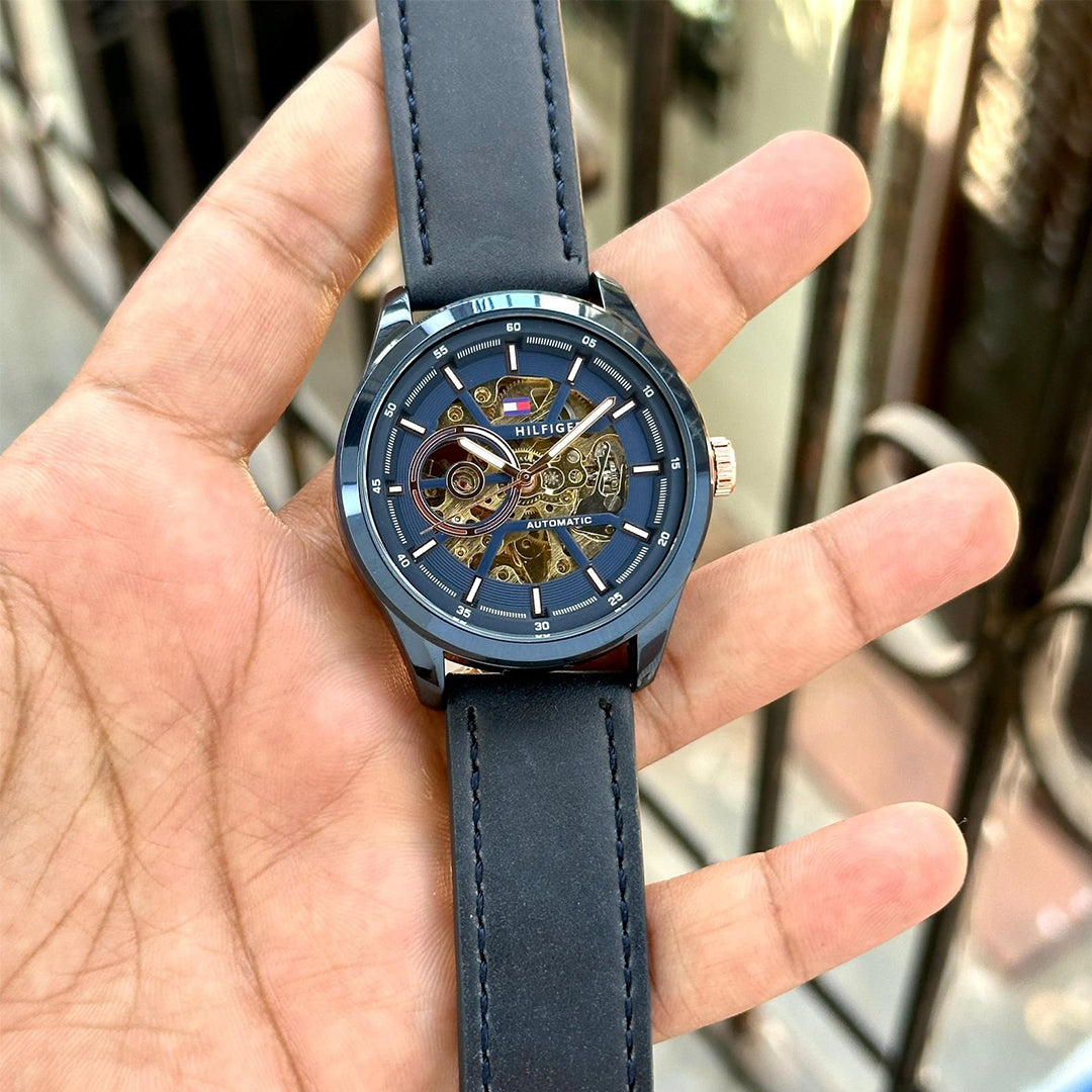 Tommy Hilfiger Blue Leather Automatic Watch