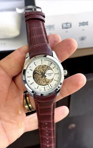 Tissot silver Leather Automatic watch