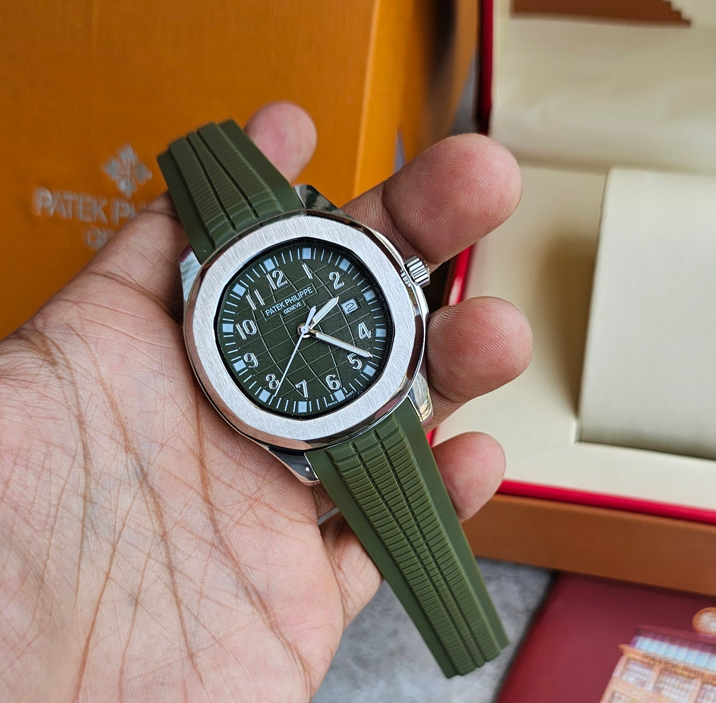 Patek Phillipe Nautilus Silver Green Akshay kumar watch